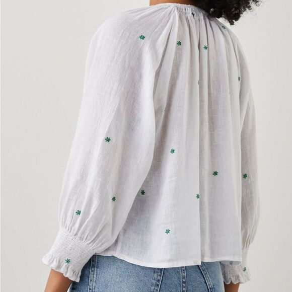 Rails Mariah Blouse Peasant Top Sz XXS-S White Embroidered Daisies Linen NWOT - Picture 2 of 8